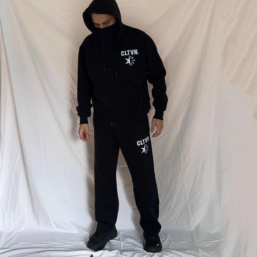 CLTVN - Black Hoodie and Sweatpants Coord Set - Size L, oversized fit